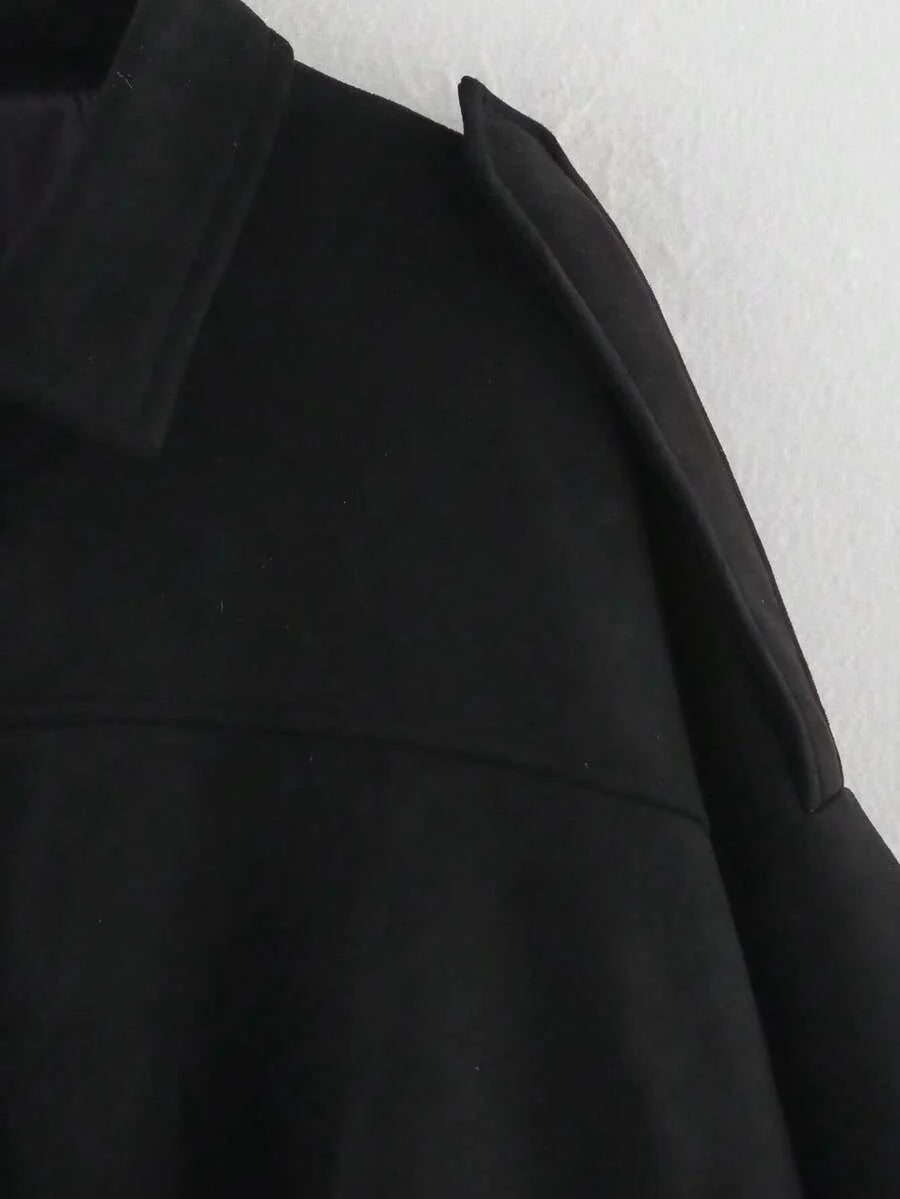 Dámská volná vintage bunda – klasický límec, dlouhý rukáv, podzimní styl