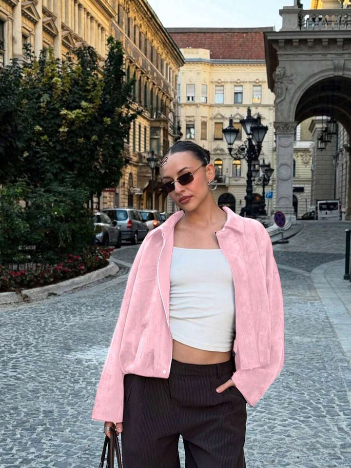 Dámská volná vintage bunda – klasický límec, dlouhý rukáv, podzimní styl