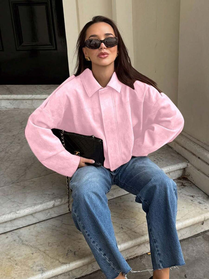 Dámská volná vintage bunda – klasický límec, dlouhý rukáv, podzimní styl