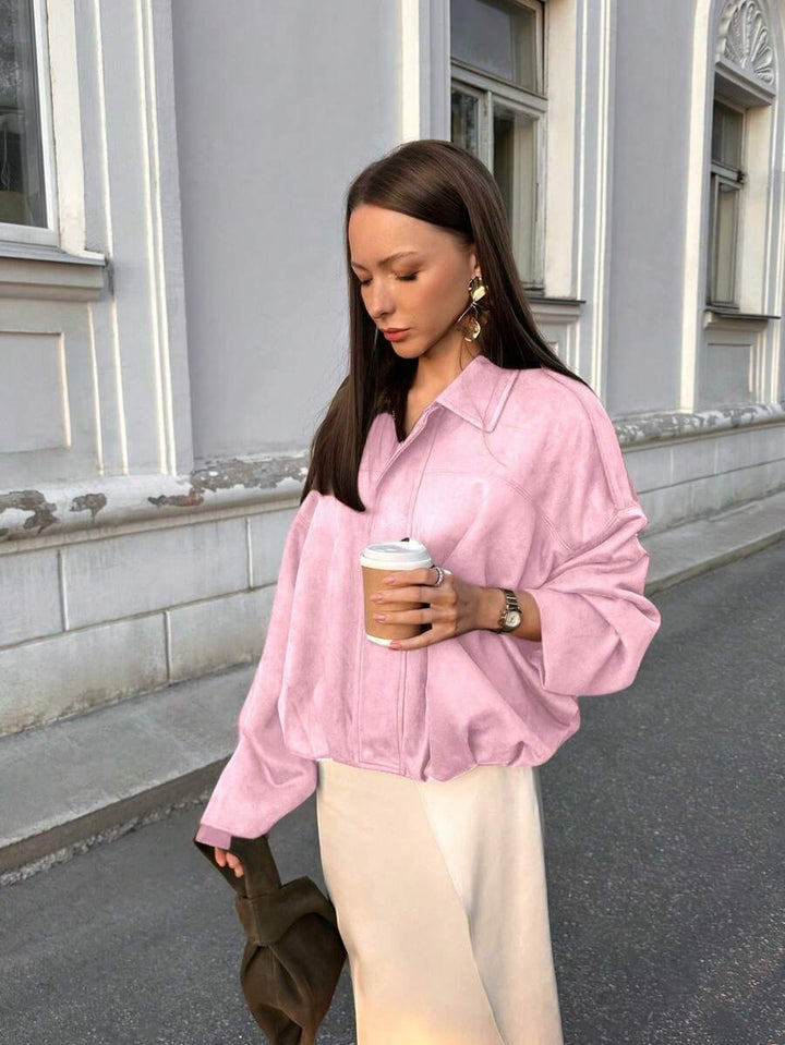 Dámská volná vintage bunda – klasický límec, dlouhý rukáv, podzimní styl