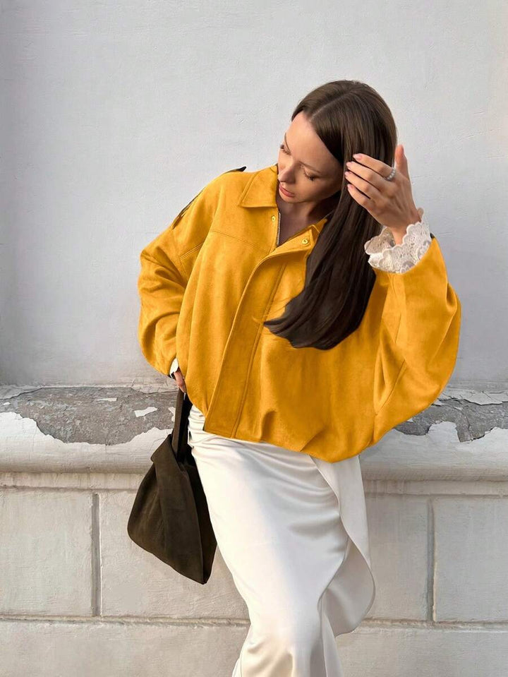 Dámská volná vintage bunda – klasický límec, dlouhý rukáv, podzimní styl