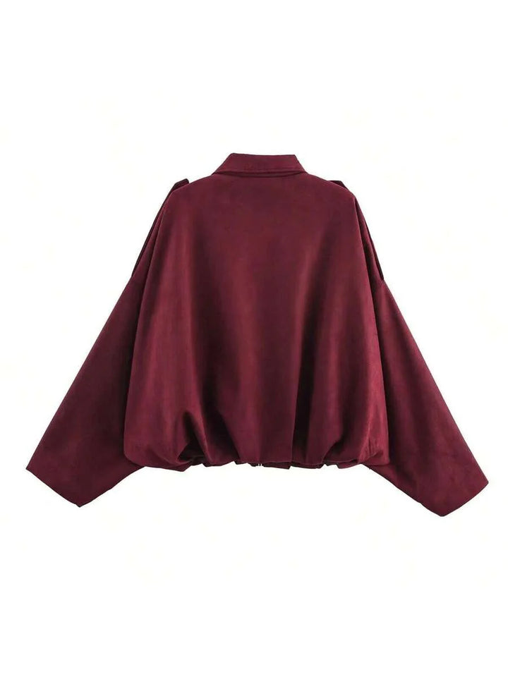 Dámská volná vintage bunda – klasický límec, dlouhý rukáv, podzimní styl