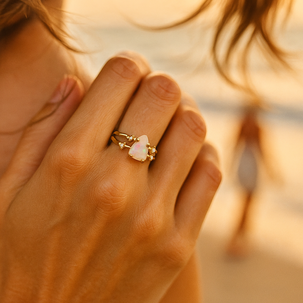 Johana | 925 Silberring mit Mondstein und Goldakzenten