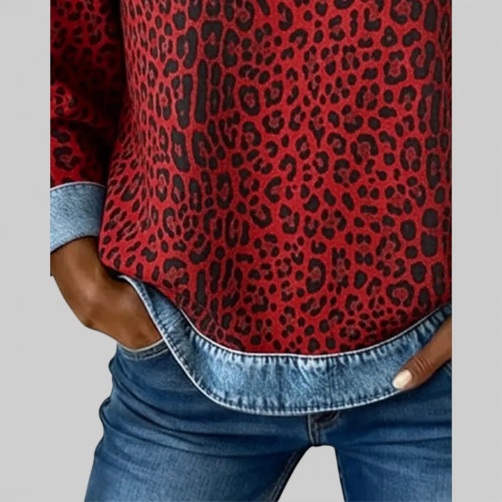 Žofie - Pohodlná Mikina s Výrazným Potiskem a Denimovým Patchworkem