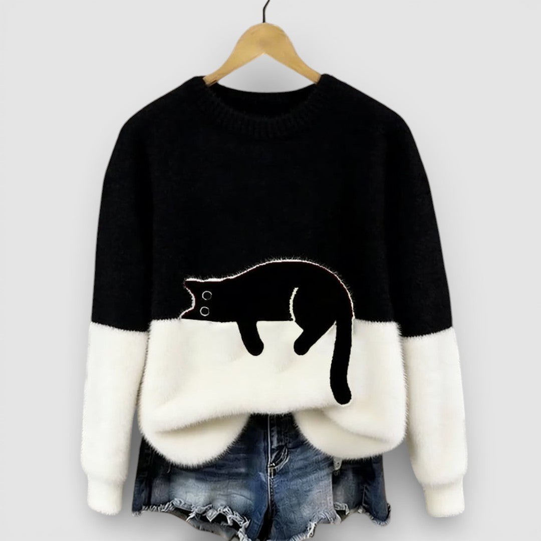 Anežka - Pohodlný Ležérní Svetr s Hravým Kočičím Motivem