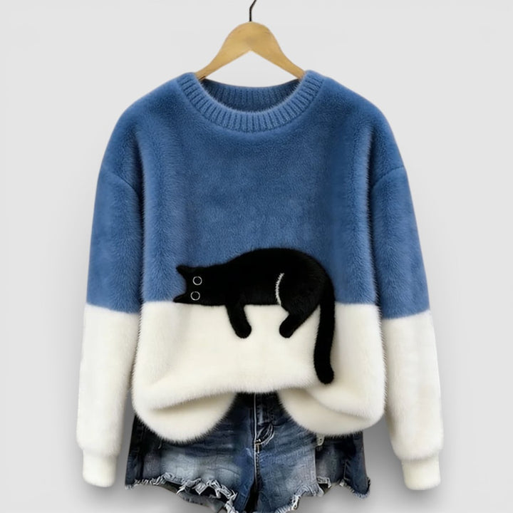 Anežka - Pohodlný Ležérní Svetr s Hravým Kočičím Motivem
