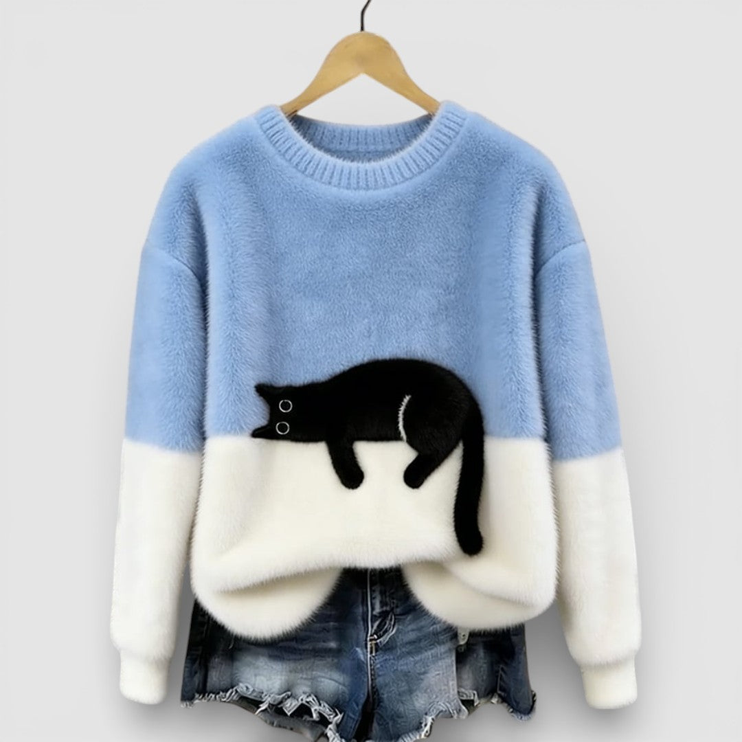 Anežka - Pohodlný Ležérní Svetr s Hravým Kočičím Motivem