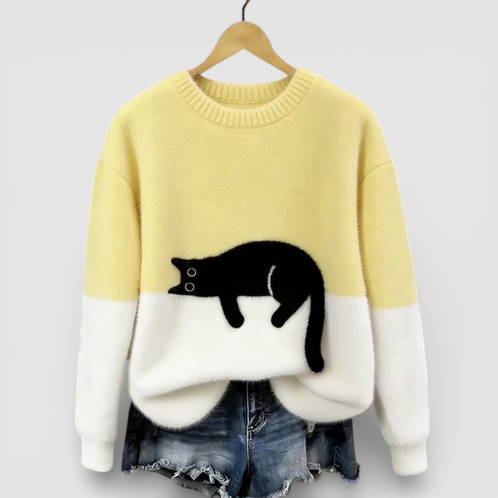 Anežka - Pohodlný Ležérní Svetr s Hravým Kočičím Motivem