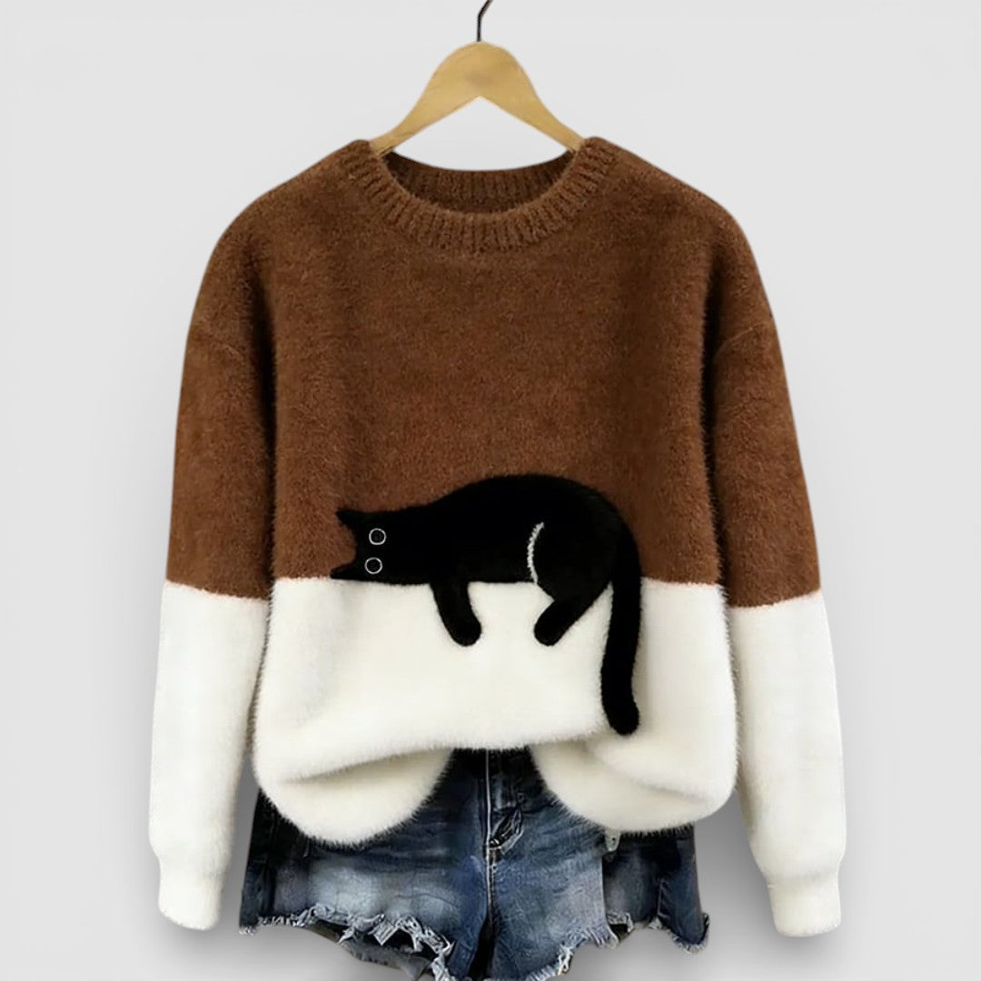 Anežka - Pohodlný Ležérní Svetr s Hravým Kočičím Motivem