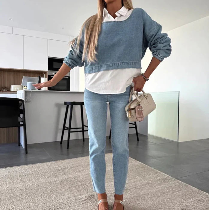 Awangardowy denim – dwuczęściowy komplet, który wyznacza trendy