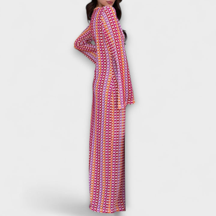 Elina – Maxi šaty s V-výstřihem a prázdninovým nádechem