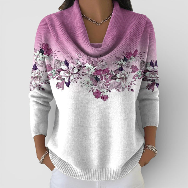 Alora - Pohodlný Květinový Svetr s Jemným Výstřihem pro Stylový Podzim