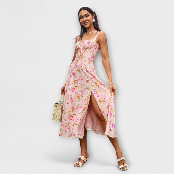 Naděje - Růžový top šaty s detailem rozparku