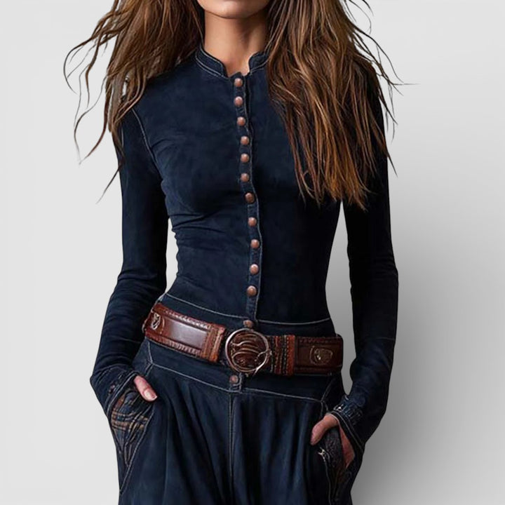 Adéla - Elegantní maxi šaty z broušené kůže s páskem pro nadčasový styl a pohodlí