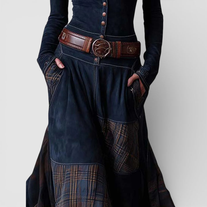 Adéla - Elegantní maxi šaty z broušené kůže s páskem pro nadčasový styl a pohodlí