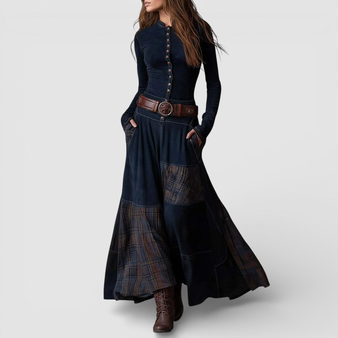 Adéla - Elegantní maxi šaty z broušené kůže s páskem pro nadčasový styl a pohodlí