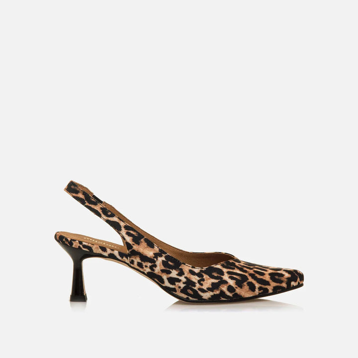 Marieta - Khaki stiletto podpatky s leopardím potiskem a špičatou špičkou