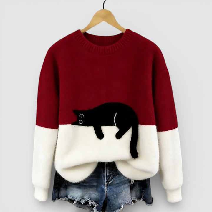 Anežka - Pohodlný Ležérní Svetr s Hravým Kočičím Motivem