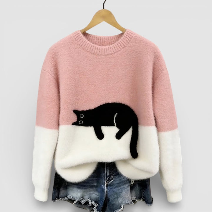 Anežka - Pohodlný Ležérní Svetr s Hravým Kočičím Motivem