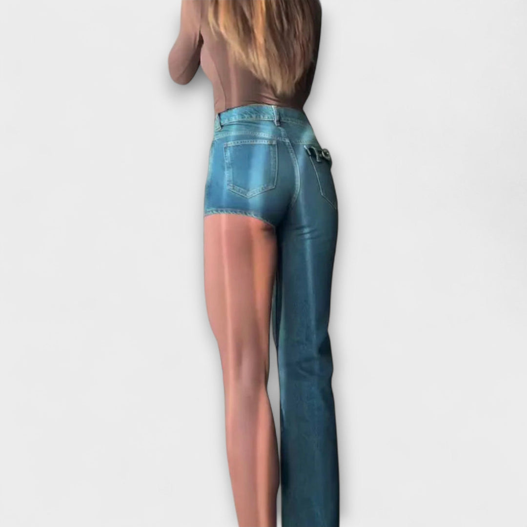 Astra - Trendy Asymetrické Džínové Šortky s Jedním Ramenním Popruhem