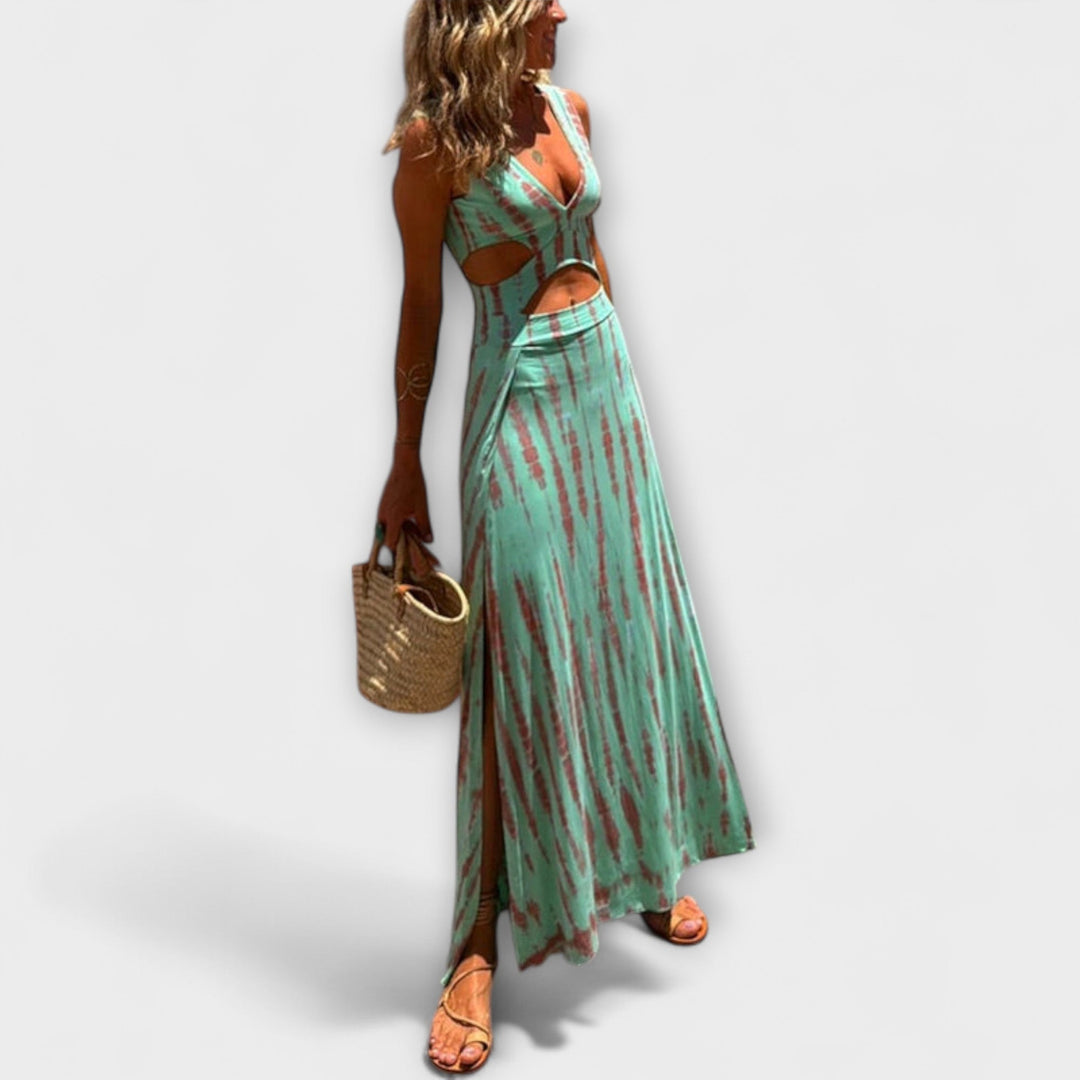 Ella - Eleanor Tie-Dye Výřez Šaty s Rozparky