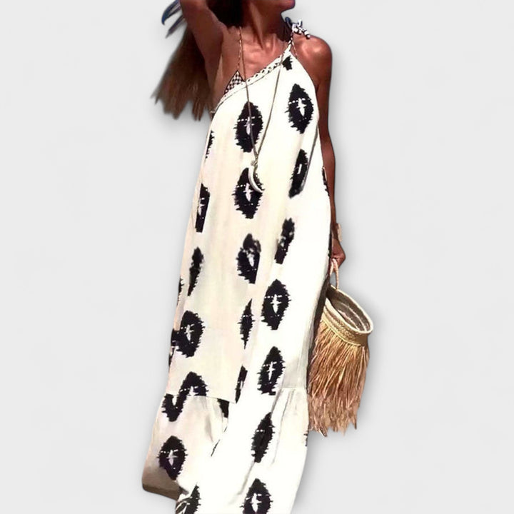 Isla - Maxi šaty s jedním ramínkem a slunečními paprsky